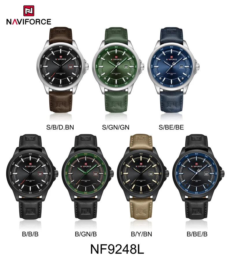 Naviforce 9248 Top Brand New Sport Wristwatch Luxury Military Auto Date Leather Simple Quartz Original Male Clock