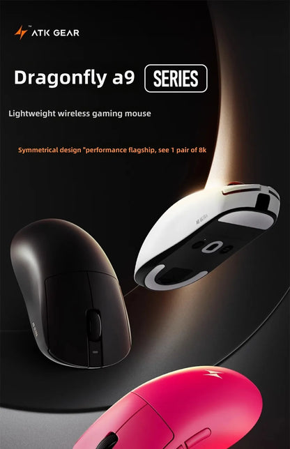 Bezprzewodowa mysz gamingowa Bluetooth ATK Dragonfly A9, ergonomiczna konstrukcja, szybka reakcja, PAW3950 Ultra, 800mAh, lekka, 8KHz, e-sportowa