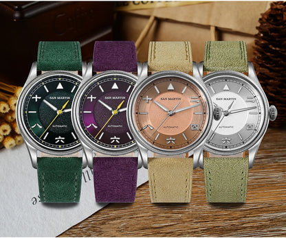 San Martin 39.5mm Retro Chinese Characters Indices Dial Men Pilot Watch YN55 100M Waterproof BGW-X1 Luminous SN0033C
