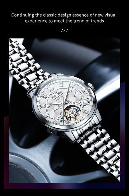 OLEVS 6701 Men's Watch Luxury Waterproof Auto Date Mechanical Watch For Men Hollow Skeleton Diamond Wristwatch Luminous Clock