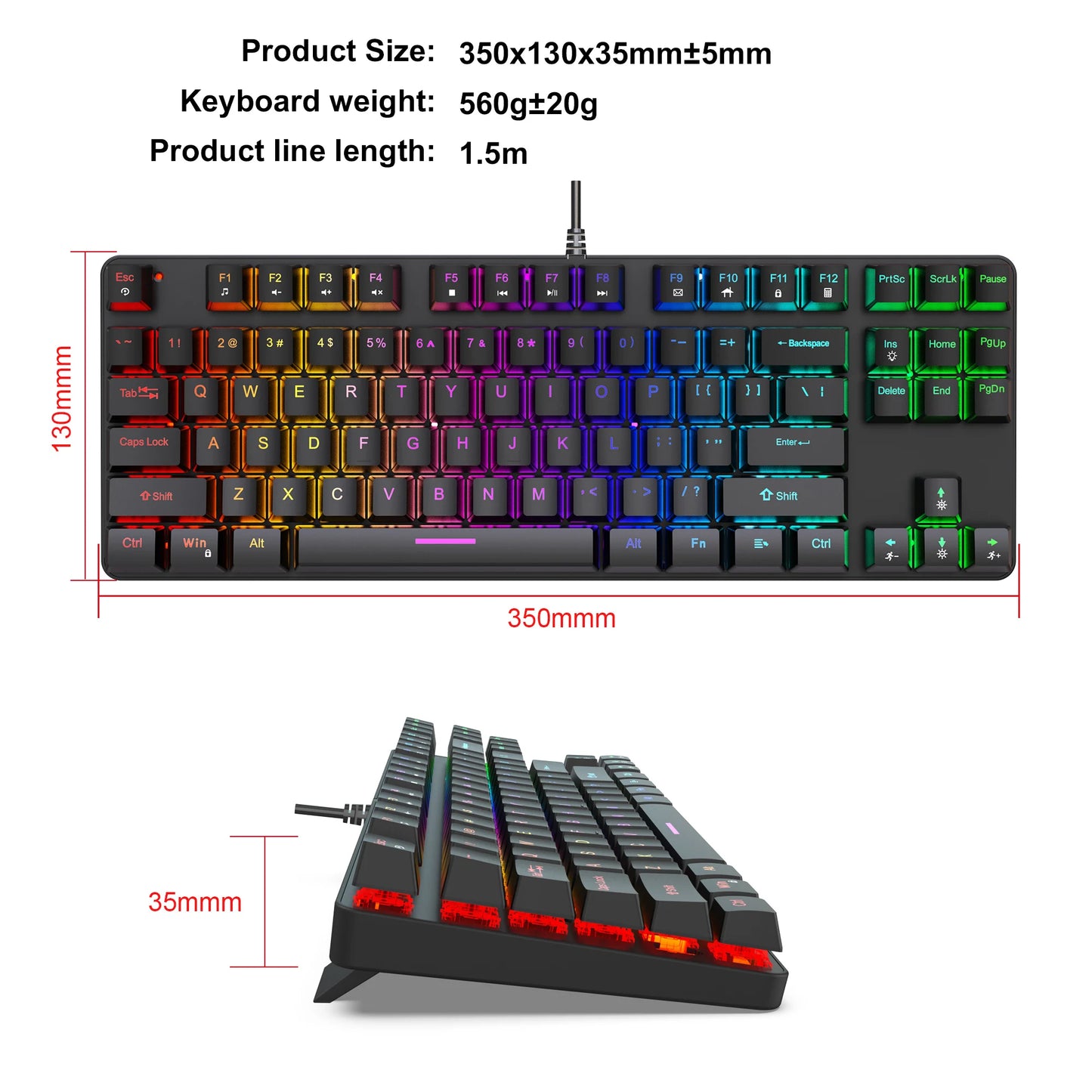 Computer Keyboard Waterproof Portable Gaming Keyboard Backlit Ergonomics Colorful Keyboard Computer Accessories 87 Keys USB