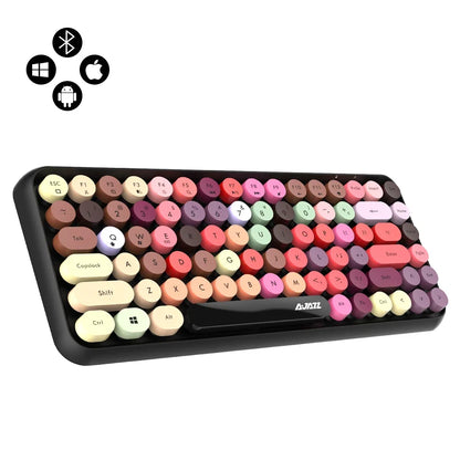 AJAZZ 308i Wireless Bluetooth Keyboard 84 Keys Rechargeable Retro Round Typewriter Keycaps, Portable Mechanical Keyboard