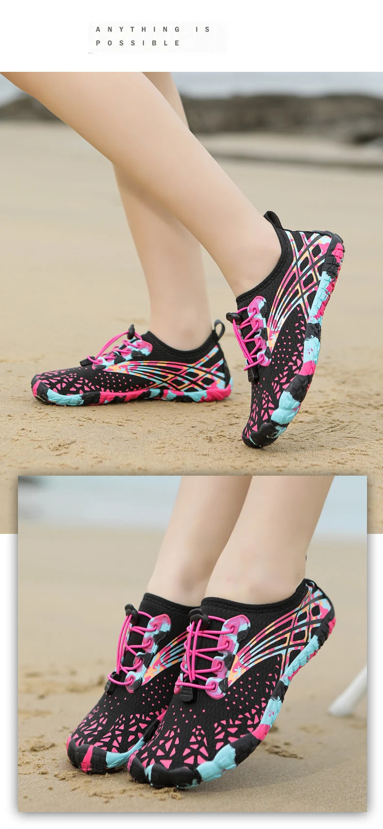 Szybkoschnące buty wodne dla kobiet, buty do pływania, buty typu „barefoot”, buty wodne typu „Five Fingers”, kolorowe buty plażowe, lekkie trampki na plażę