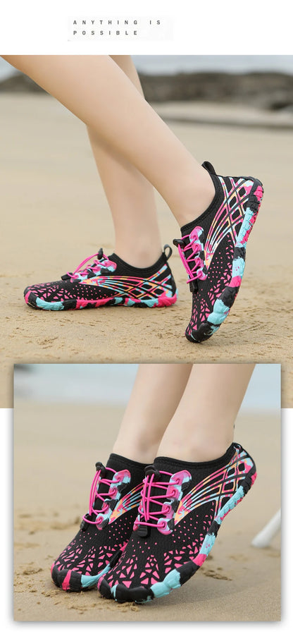 Szybkoschnące buty wodne dla kobiet, buty do pływania, buty typu „barefoot”, buty wodne typu „Five Fingers”, kolorowe buty plażowe, lekkie trampki na plażę