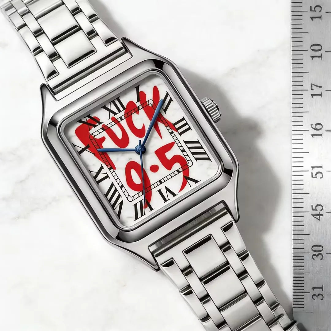 FUCK9.5 Stainless Steel Alloy Square Dial Simple Elegant Ins Style Light Luxury High-end Unisex Square Waterproof Quartz Watch