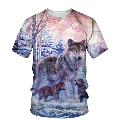 Animal Wolf Pattern 3D Print Men O-Neck Tshirt Fashion Tees Casual Short Sleeve Oversized Y2K Harajuku Unisex Clothing