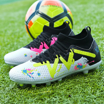 AG/FG Long Studs Soccer Shoes，PU Fabric Mixed Upper，TPU Sole Wear Resistant Anti Slip，Men Women Kids Youth Outdoor Sports
