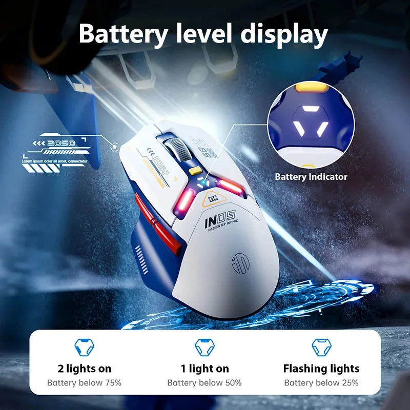 INPHIC IN9 Wireless Gaming Mouse Tri-Mode 2.4G Bluetooth & USB-C Wired, 12000 DPI RGB Programmable Gaming Mouse for PC & Laptop