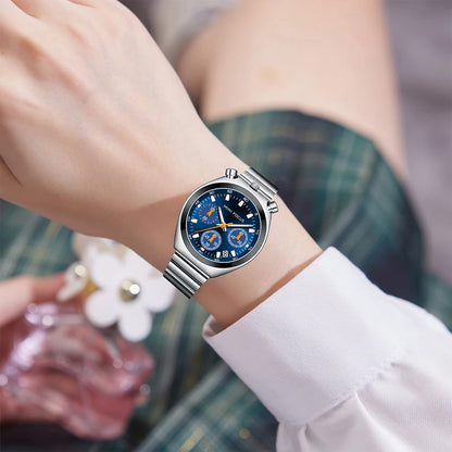 MINI FOCUS Women’s Luxury Quartz Watch – Stainless Steel Strap, Multifunction Dial & Luminous Design