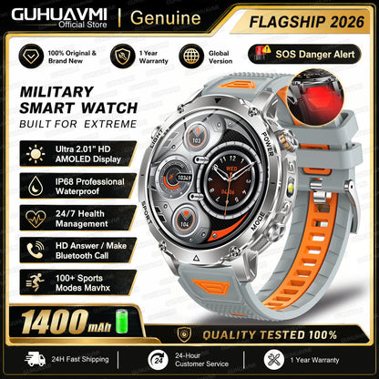 2026 TANK Ultra New 1400mAh Big Battery Smart Watch Men GPS path Sport Flashlight BT Call Waterproof Outdoor Military Smartwatch