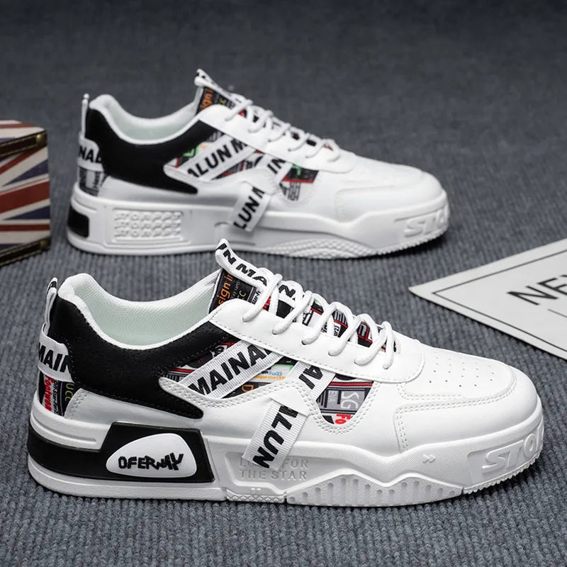 High Quality Men's Sneakers Light PU Leather Casual Shoes for Men Lace Up Flats Luxury White Black Tenis Shoes Zapatillas Hombre