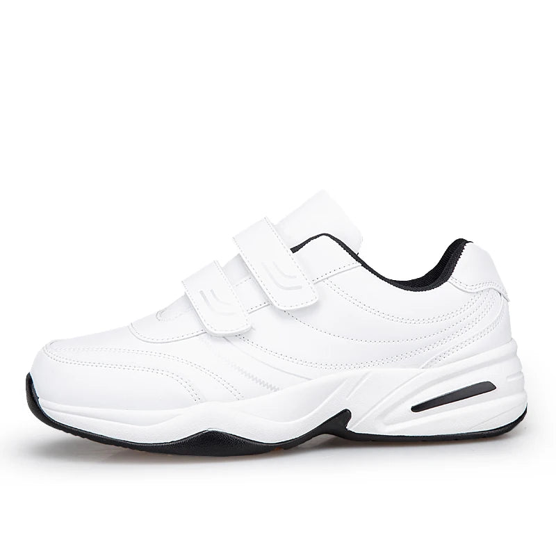 Men's Adjustable Hook and Loop Leather Sneakers Casual Sports Shoes White Sneakers Masculino Zapatillas Deportivas Tenis