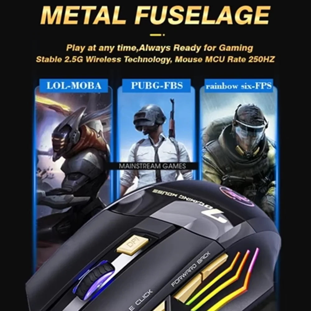 Rechargeable Wireless Gaming Mouse 2.4G Silent RGB Gaming Mouse with 7 Buttons, Adjustable DPI, Ergonomic Rechargeable Wireless Gaming Mouse for PC & Laptop