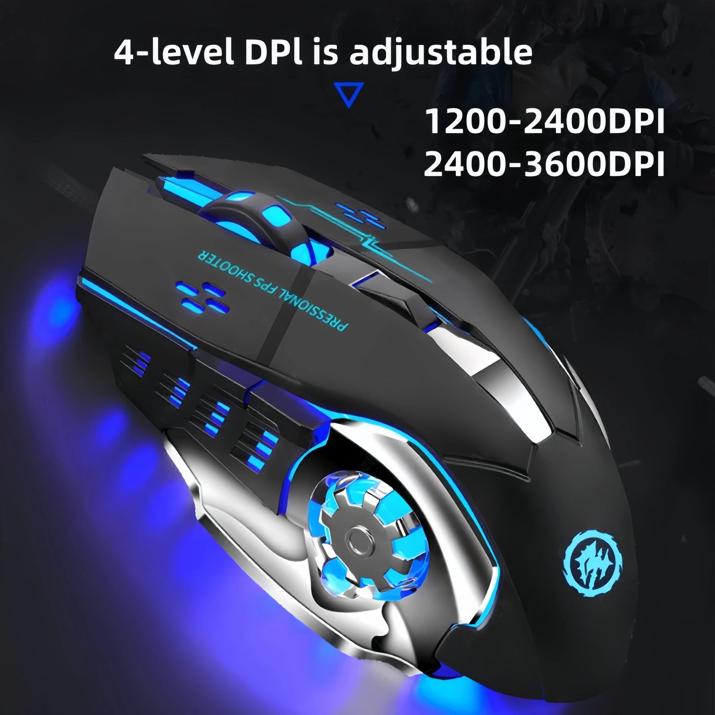 Rato Gaming Sem Fios Recarregável – Bluetooth/USB Silencioso, Retroiluminação RGB, E-Sports para PC