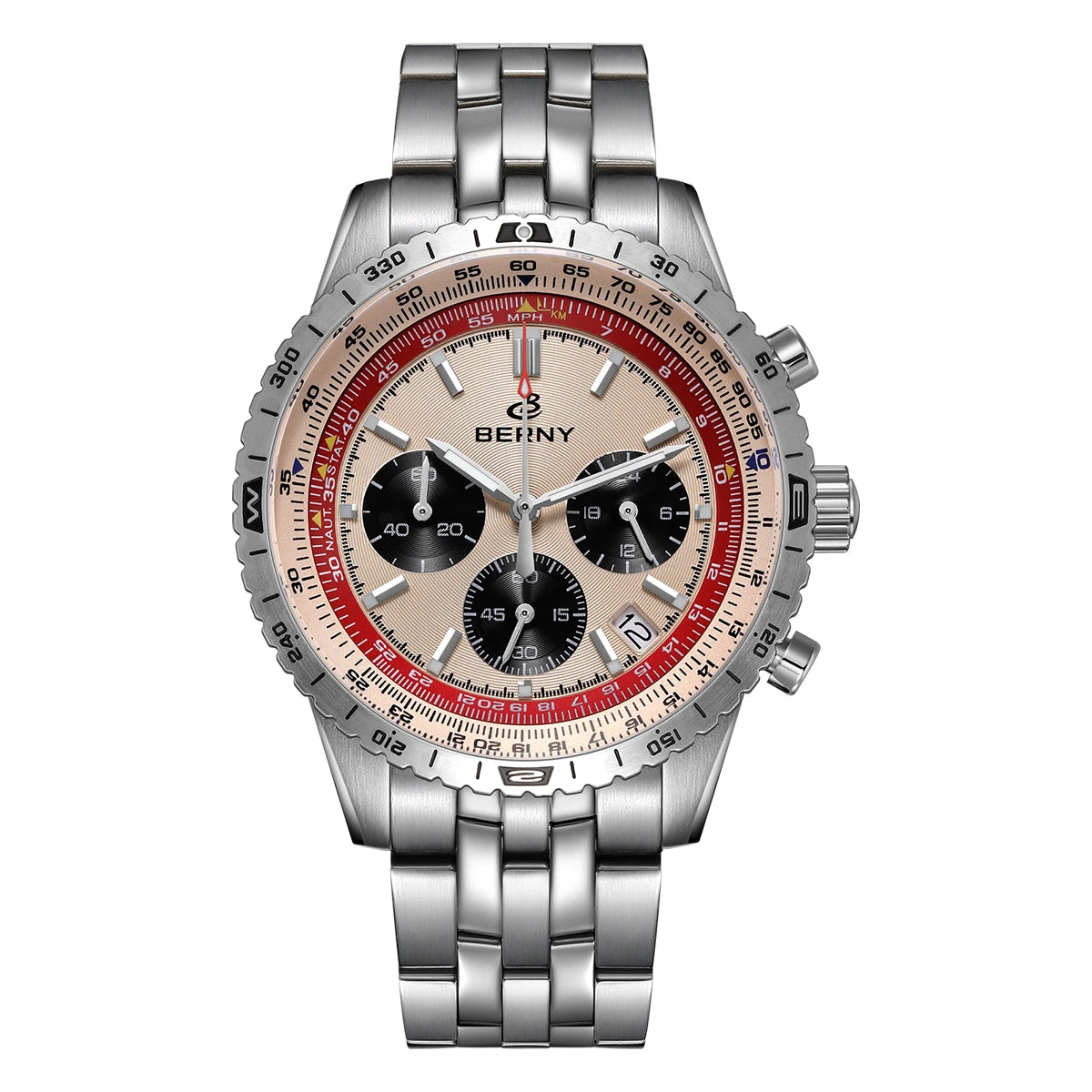 BERNY Aviation Men's Watches Quartz Chronograph Watch Date Sapphire Super Luminous Luxury Brand Dress Man Wristwatch