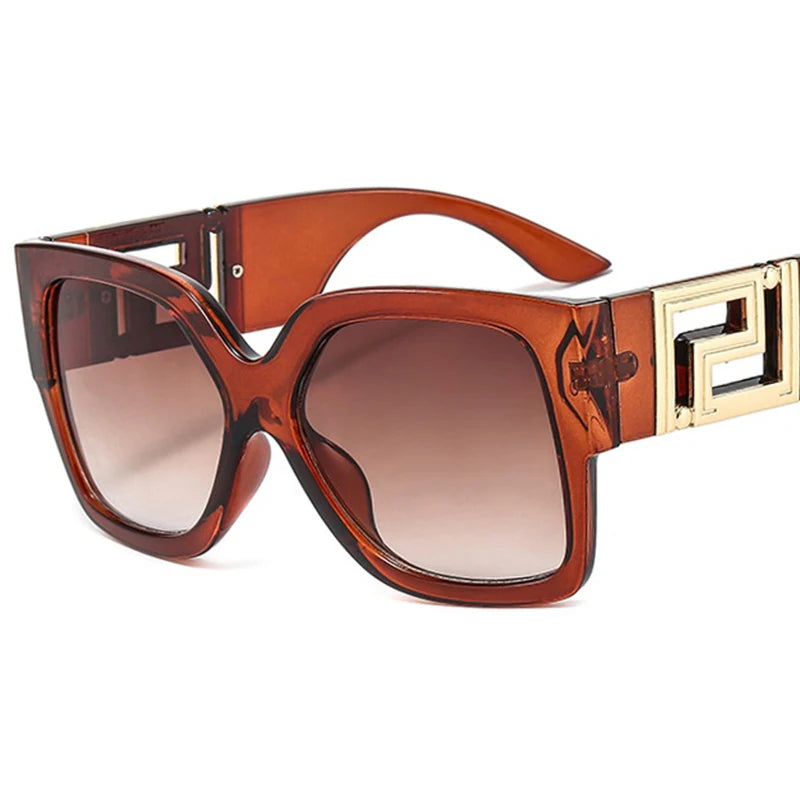 Light Luxury Square Large Frame Sunglasses With Hollow Temples, Personalized Catwalk Sunglasses, Women's Casual Sunglasses UV400