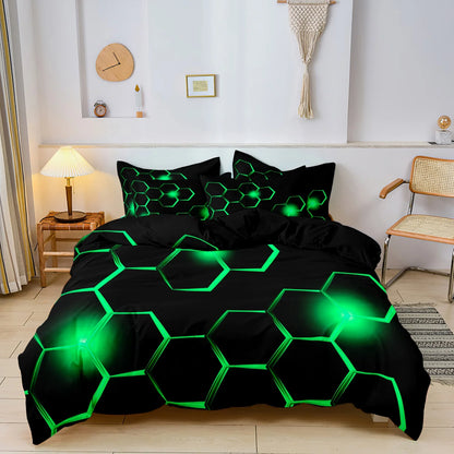 3pcs Geometric 3D Hexagonal Honeycomb Pattern Duvet Cover Set, Digital Print Colorful Polyester Bedding with Zipper Closure