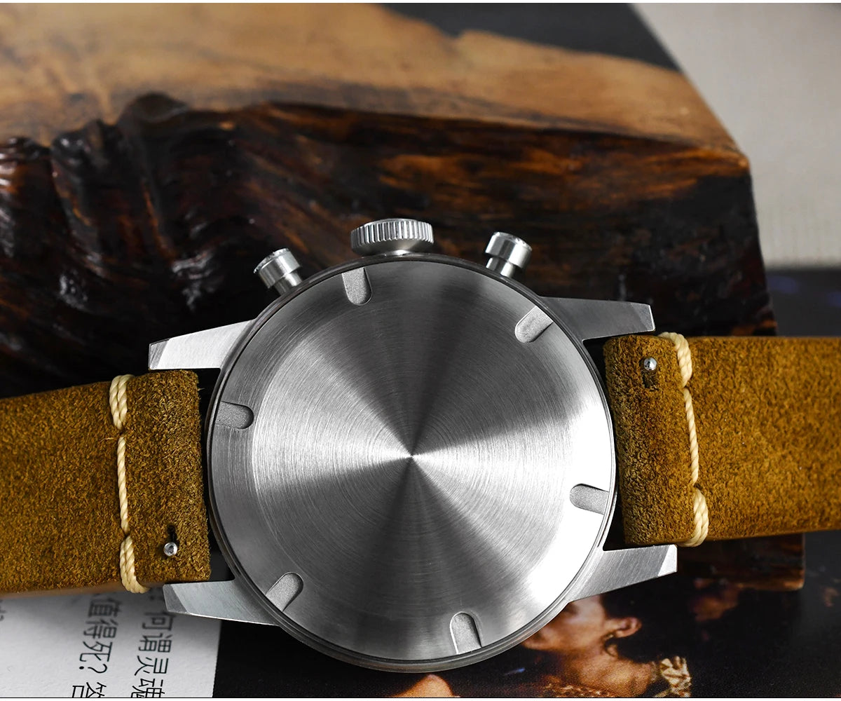 San Martin Vintage Men Quartz Watch Pilot VK64 Chronograph Watches Waterproof Luminous Quick Release Leather Strap SN0127