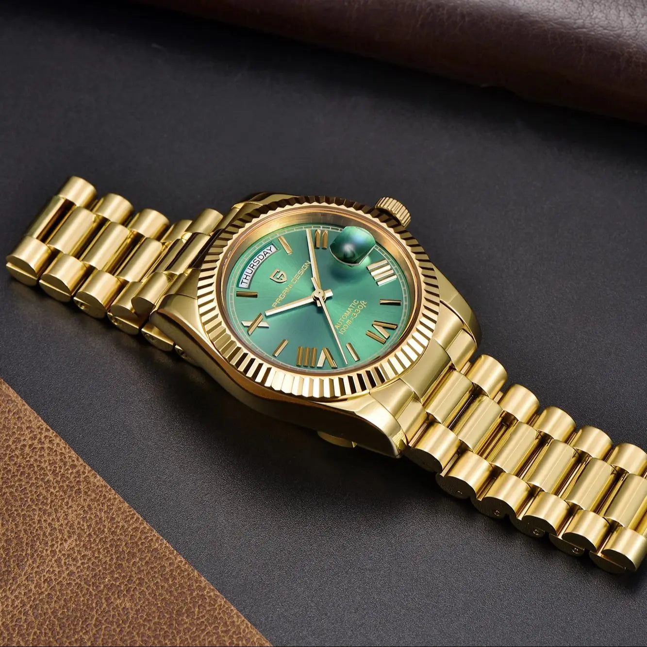 PAGANI DESIGN 2026 New Gold Green 40MM Date Week Men's Watches Automatic Watch Men AR Sapphire Glass NH36A Mechanical Wristwatch