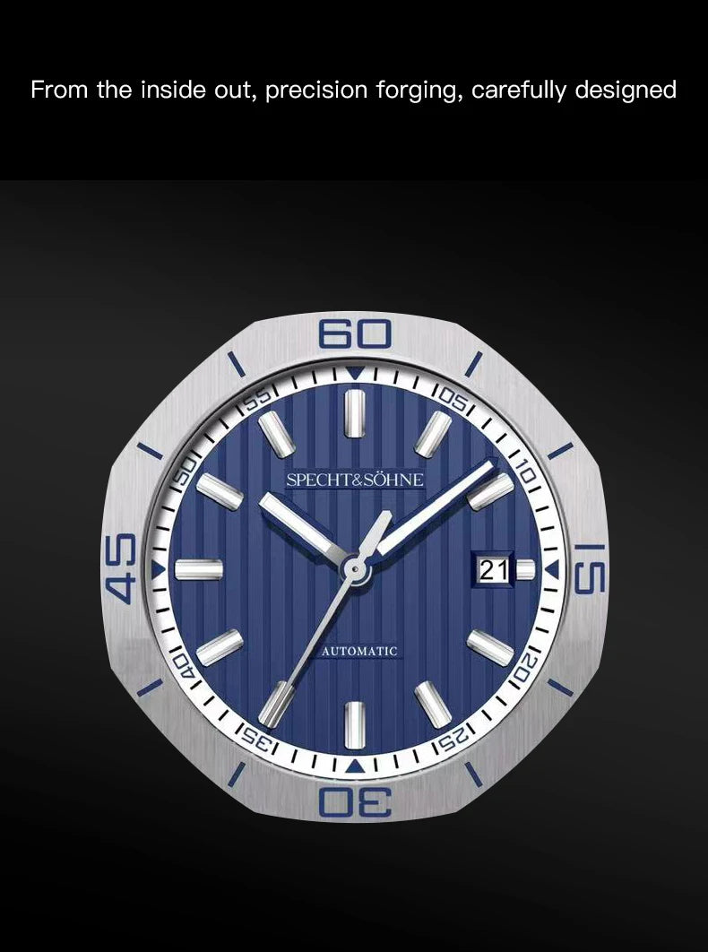 New Luxury Specht & Söhne Automatic Mechanical Watches Japan 8215 Movt Stainless Steel Watch Sapphire Crystal Waterproof 40MM