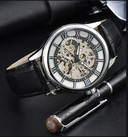 LONGLUX automatic watch rome wholesale mechanical wristwatches waterproof hollow leather mens watch men gift