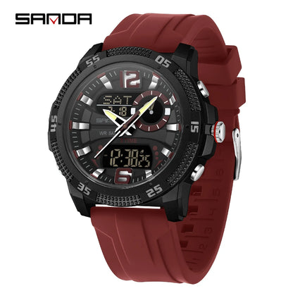 SANDA Fashion Luxury Men's Watches Dual Digital Display Sport Analog Quartz Man Wristwatch Casual Waterproof Silica Chronograph