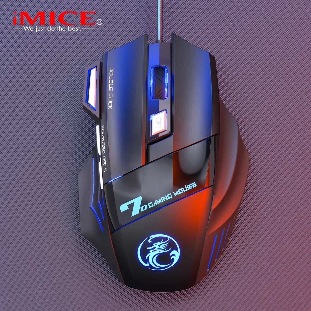 iMICE X7 Ergonomic Wired Gaming Mouse, 3200 DPI USB Gaming Mouse with 7 Programmable Buttons, LED Backlit Computer Gamer Mouse for PC & Laptop
