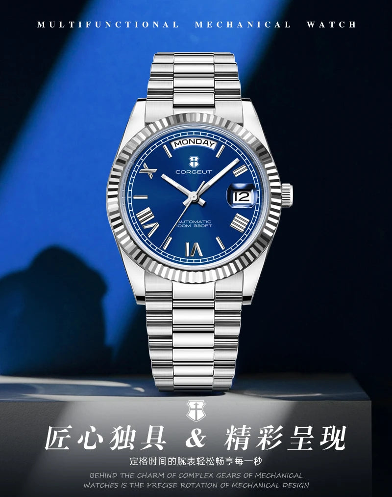 39mm Men Corgeut Logo/Name NH36 Automatic Mechanical Relogio Masculino Sapphire Glass Luminous Waterproof Wristwatch