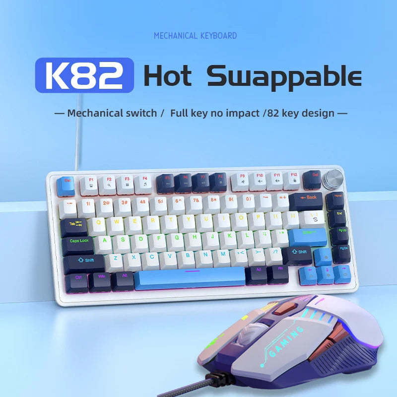 75% Mechanical Keyboard Wired with Media Knob, APAYADO Black Gaming Keyboard, Hot-Swap, ABS Cap Transparent Character Backlighting