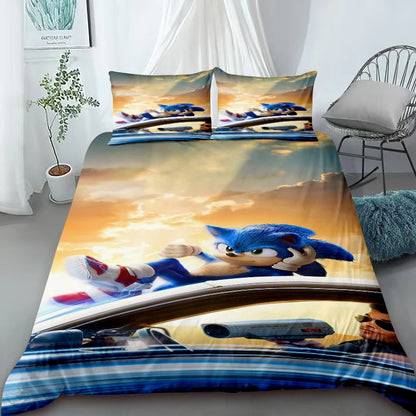 Sonic Cartoon Duvet Cover for Kids – Cool Anime Bedding Set – Duvet Cover Bedroom Decor (Queen & King Sizes) – For Kids & Teens