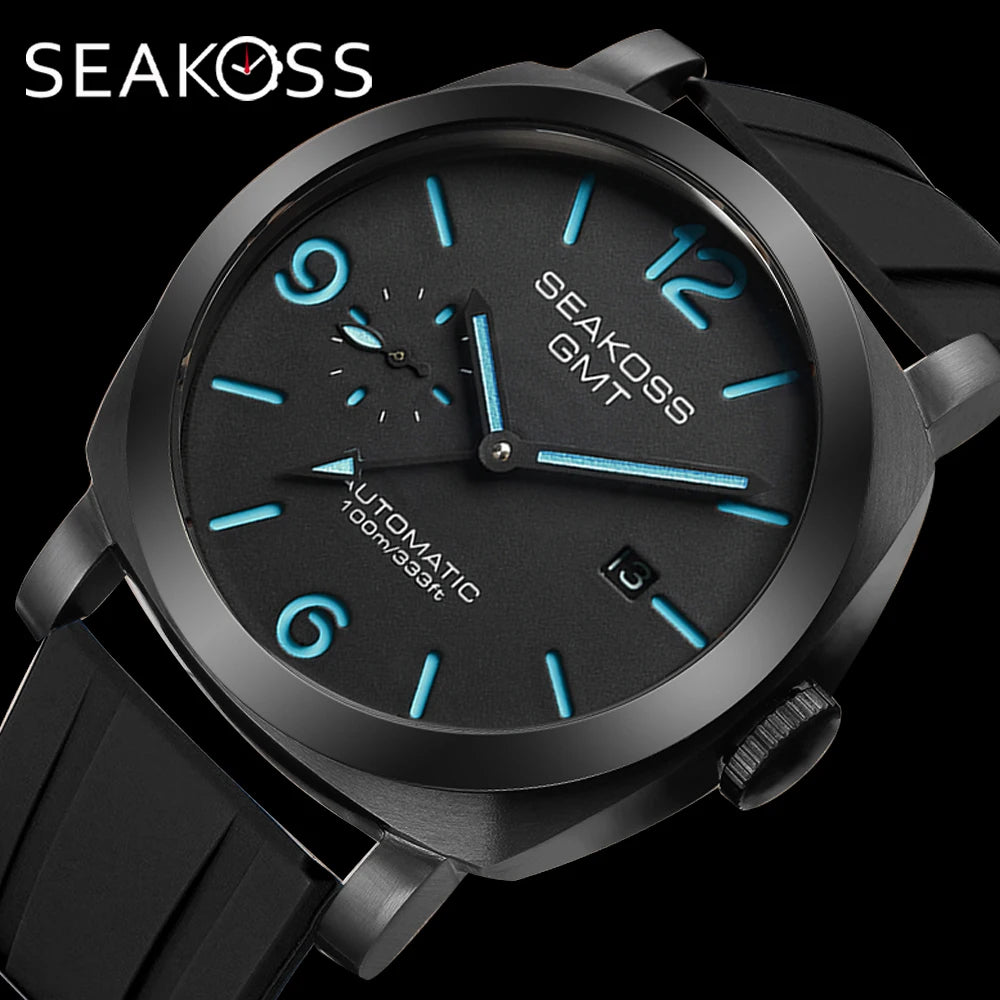 SEAKOSS GMT Men‘s Diving Automatic Mechanical Watches Seagull ST2557 Movement 316L Super Luminous Calendar 10Bar Reloj Homber