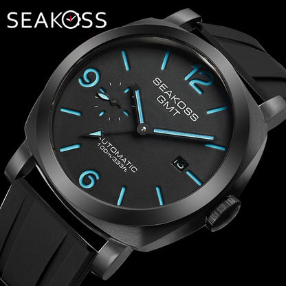 SEAKOSS GMT Men‘s Diving Automatic Mechanical Watches Seagull ST2557 Movement 316L Super Luminous Calendar 10Bar Reloj Homber
