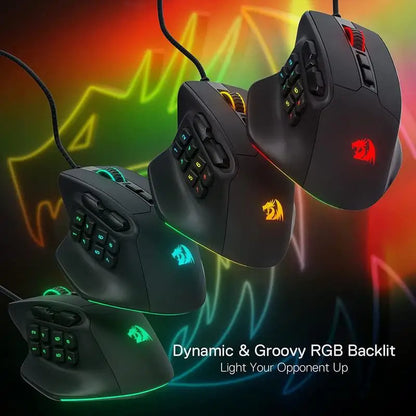 Rato Gaming MMO Redragon M811 Aatrox, rato gamer RGB com fios e 15 botões programáveis, com construção ergonómica para uma pega natural