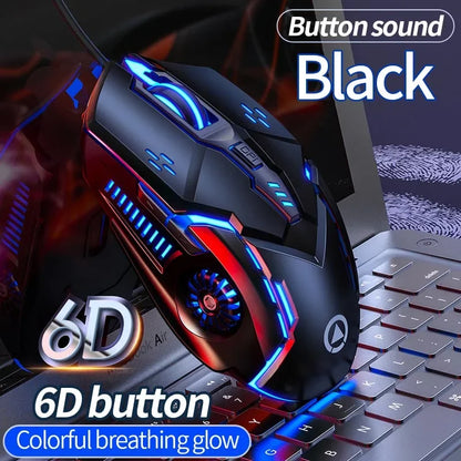 Rato Gaming Ergonómico com Fio YINDIAO RGB Silencioso, Retroiluminação LED, 3200dpi, 6 Botões, G5 USB, Rato Mecânico para PC, Portátil e Computador