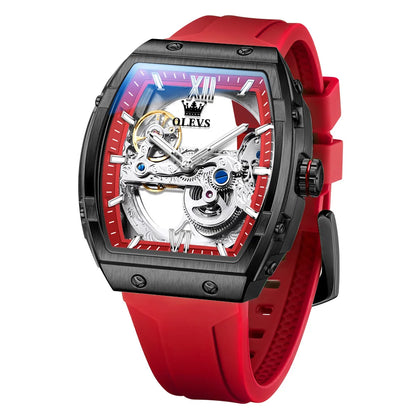  OLEVS Automatic Men Watch White Rubber Strap Mechanical Tourbillon Watches Men Luminous Watches Waterproof