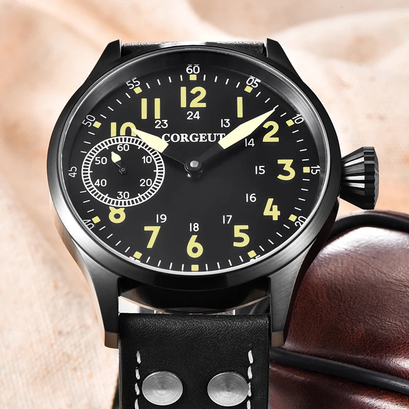 Corgeut Seagull ST3600 17 Jewelry 44mm Mechanical Watch Hand Wound Sapphire waterproof Watch Sports Leather Luxury 6497 Watch