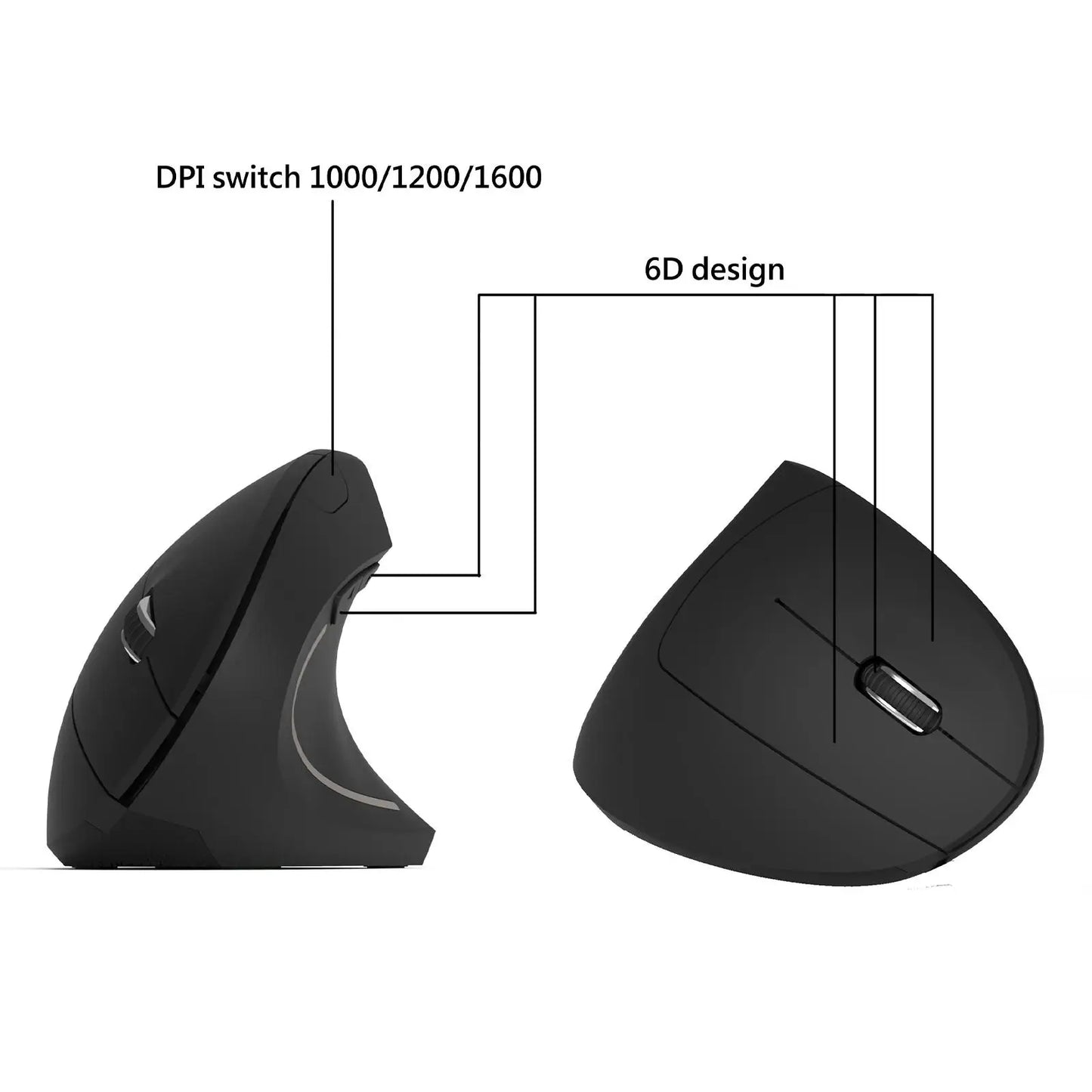Rato gaming vertical sem fios 2.4G ergonómico 1600DPI para PC, portátil e escritório — mini rato gaming