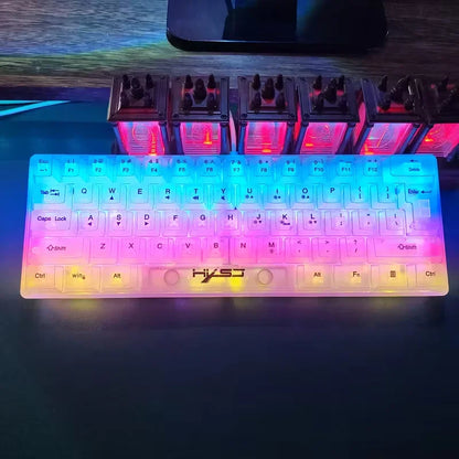 61-key fully transparent wired gaming keyboard with RGB backlight, ergonomic design, portable and ultra-compact 60% mini film keyboard