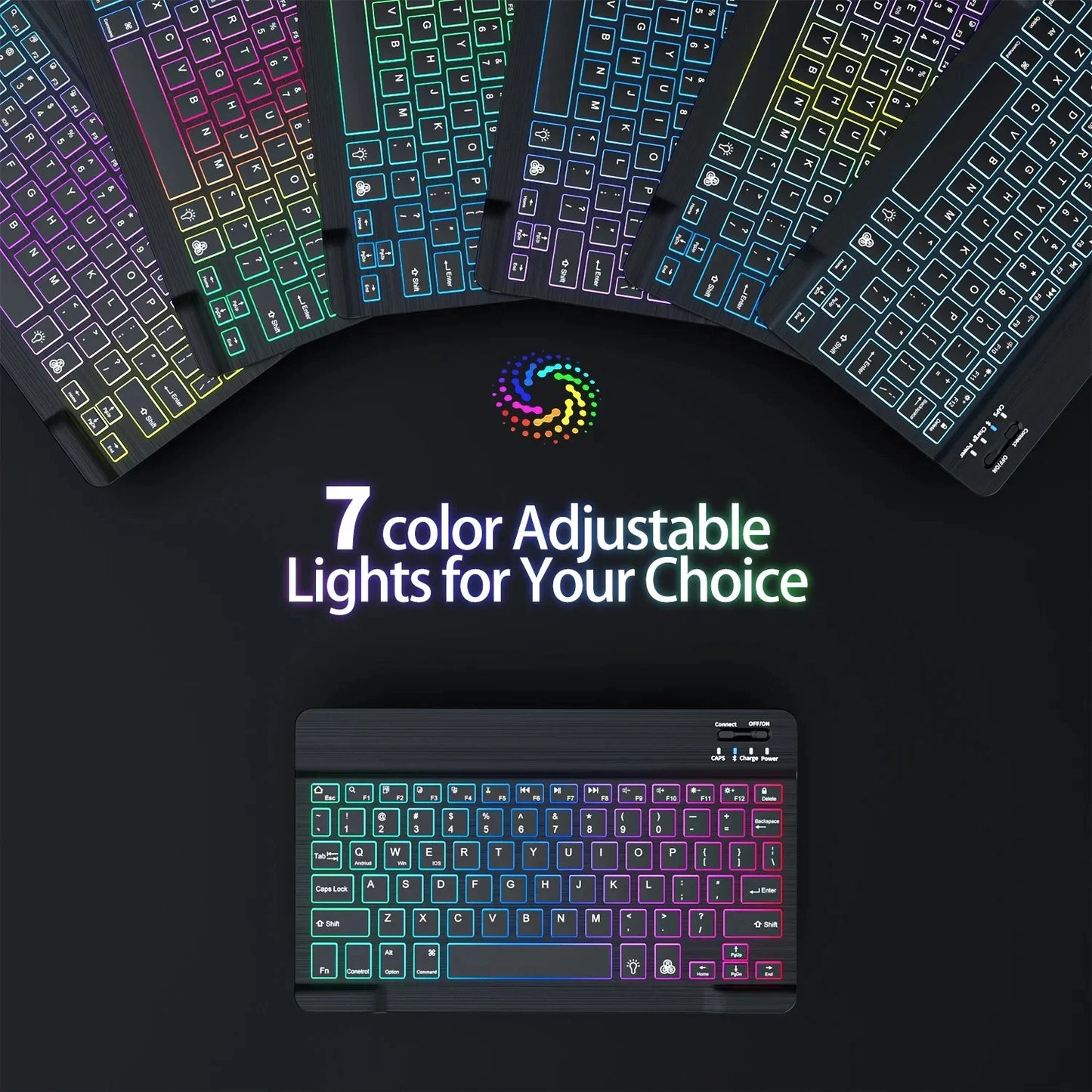 Mini Backlit RGB 10-inch Bluetooth Keyboard Wireless Mouse Rechargeable for Spanish Russian Hebrew Korean French Arabic Portuguese