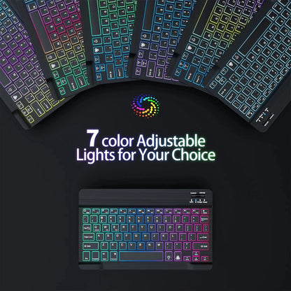 Mini Backlit RGB 10-inch Bluetooth Keyboard Wireless Mouse Rechargeable for Spanish Russian Hebrew Korean French Arabic Portuguese