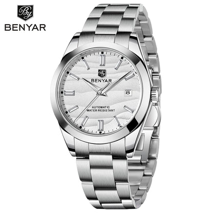 BENYAR luxury brand 40MM sand grain dial men's watch, stainless steel 50 meter waterproof automatic mechanical watch