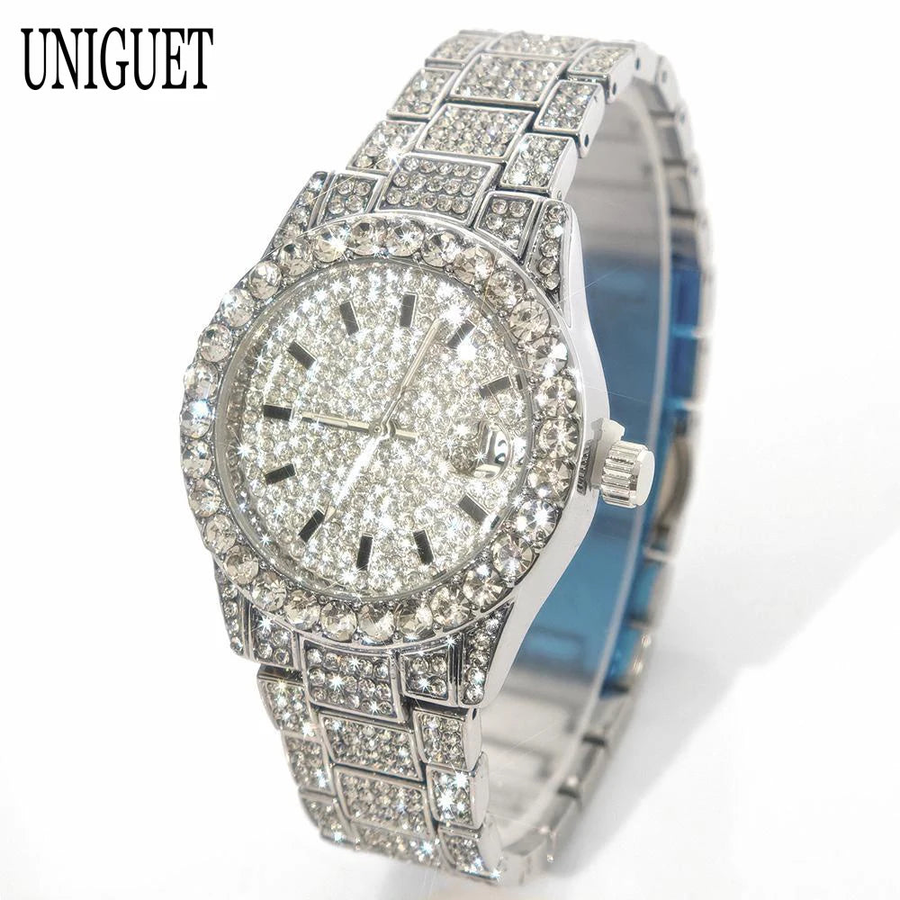 Hot Fashion Luxury Brand UNIGUET Womens Watch Elegant Pink Diamond Small Dial BlingBling Quartz Ladies Mini Iced Wristwatch Gift