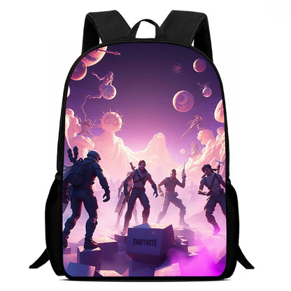 Mochila leve Fortnite Cartoon de 15 polegadas com alças ajustáveis para crianças, saco escolar diário para meninos e meninas dos 5 aos 9 anos