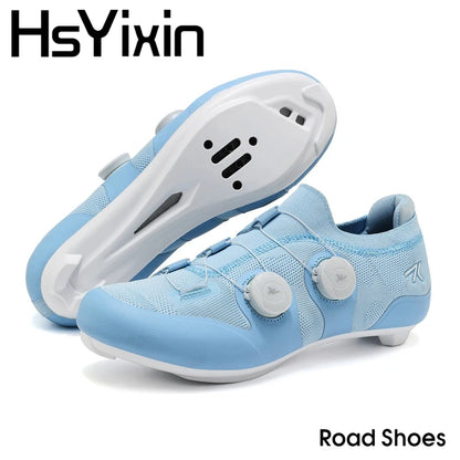 Cycling shoes road bike unisex, HsYixin breathable SPD self-locking non-slip racing road bike shoes flat MTB bicycle sneakers