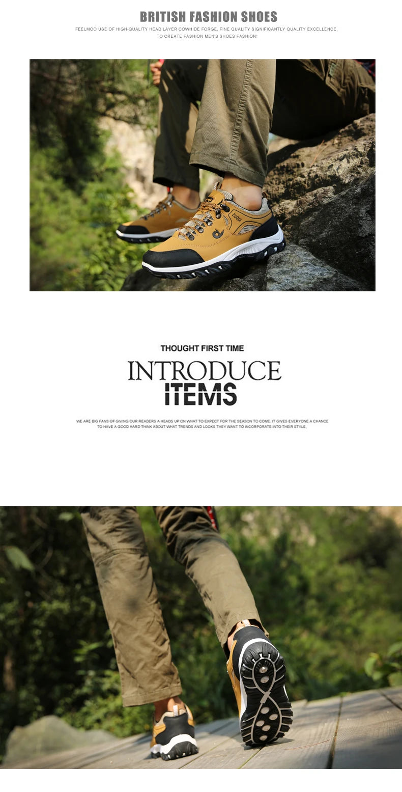 Autumn And Winter Models, Men's Waterproof Hiking Shoes, Outdoor PU Leather Sports Shoes, Wear-Resistant,  Walking, Tactical
