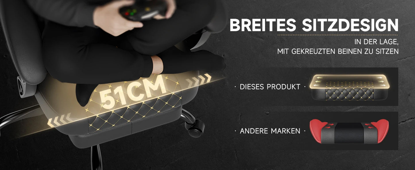 PINGGO Ergonomic Game Chair with Footrest Massage PVC Leather Office Chair for PC Gaming Weight Capacity 150kg