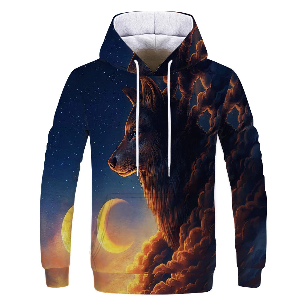 New Fashion Animal 3D Printed Hoodie Men and Women Personalized Design Sweatshirt Snow Double Wolf Harajuku Oversized Hoodie