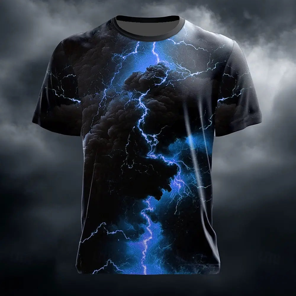 Men's Optical Illusion Lightning T Shirt Short Sleeve T shirt 3D Print Crew Neck Shirt Casual Summer Spring All Seasons Clothing