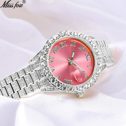 Luxury Jewelry Watch For Women Hip Hop Brand MISSFOX Fashion Waterproof Iced Diamond Quartz WristWatch Ladies Gift Hot Sale