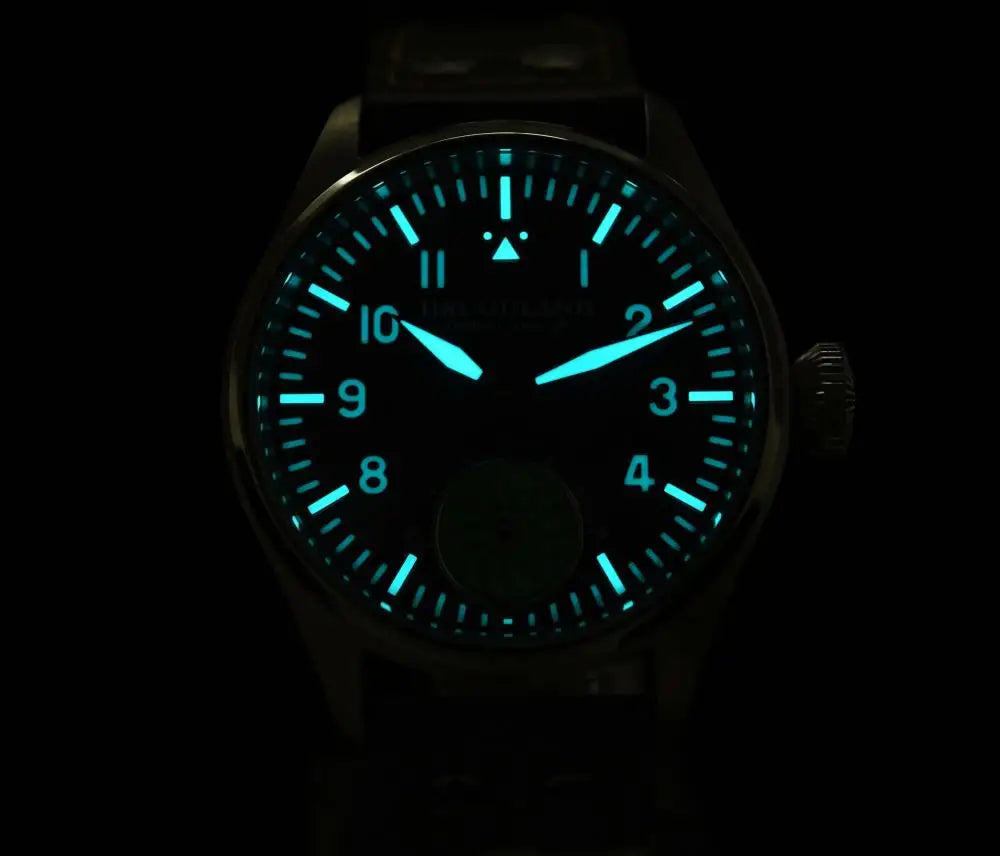 Hruodland 2025 Novo Relógio Mecânico para Homem Seagull ST3620 Piloto Retro 43MM BGW-9 Luminoso Cristal de Safira Turbina Relógio de Homem
